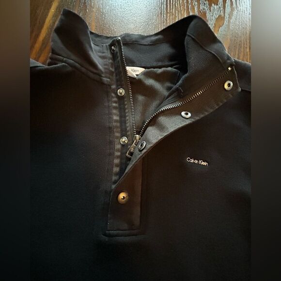 Calvin Klein Men’s 1/4 zip button pullover black sweater Medium EUC - Picture 4 of 15
